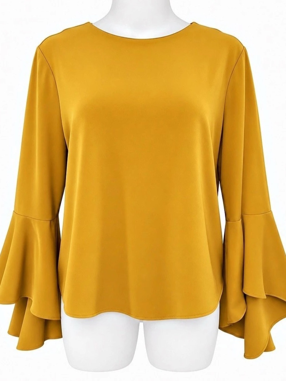 Carmen Marc Valvo Mustard Gold Dramatic Bell Sleeve Blouse